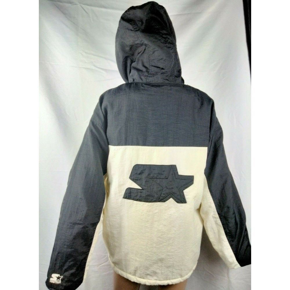 Vintage Starter Brand Men's White Black Puffy Jacket Coat Full Zip Sz Large - Picture 6 of 8